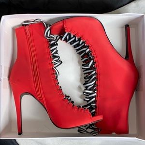 Red lace up heels